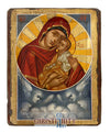 Virgin Mary Glykofilousa - Sweet Kissing - 100% handpainted wooden icon in canvas with gold background - Mount Athos