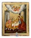 The Birth of Jesus Christ - 100% handpainted wooden icon in canvas with gold background - Mount Athos