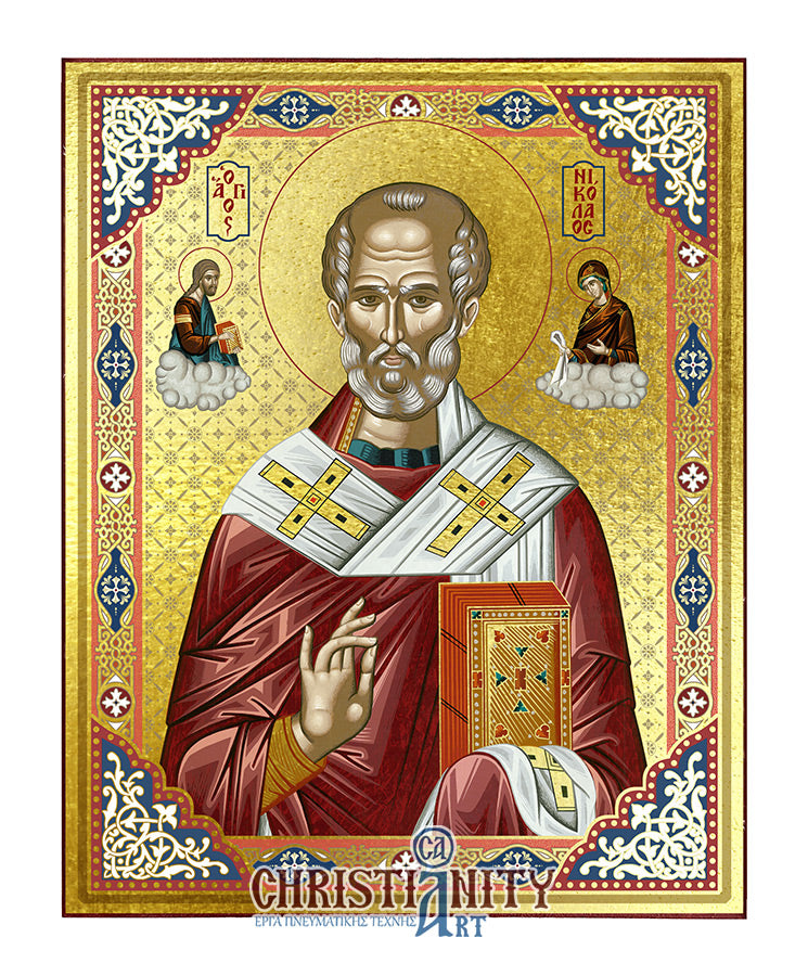 Saint Nicolaos - Wooden Icon with Gold Background and High-Quality Print (Lithography) - Mount Athos