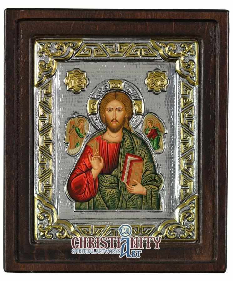 Christ Pantocrator - Silver icon on wood, locally gold plated - Mount ...