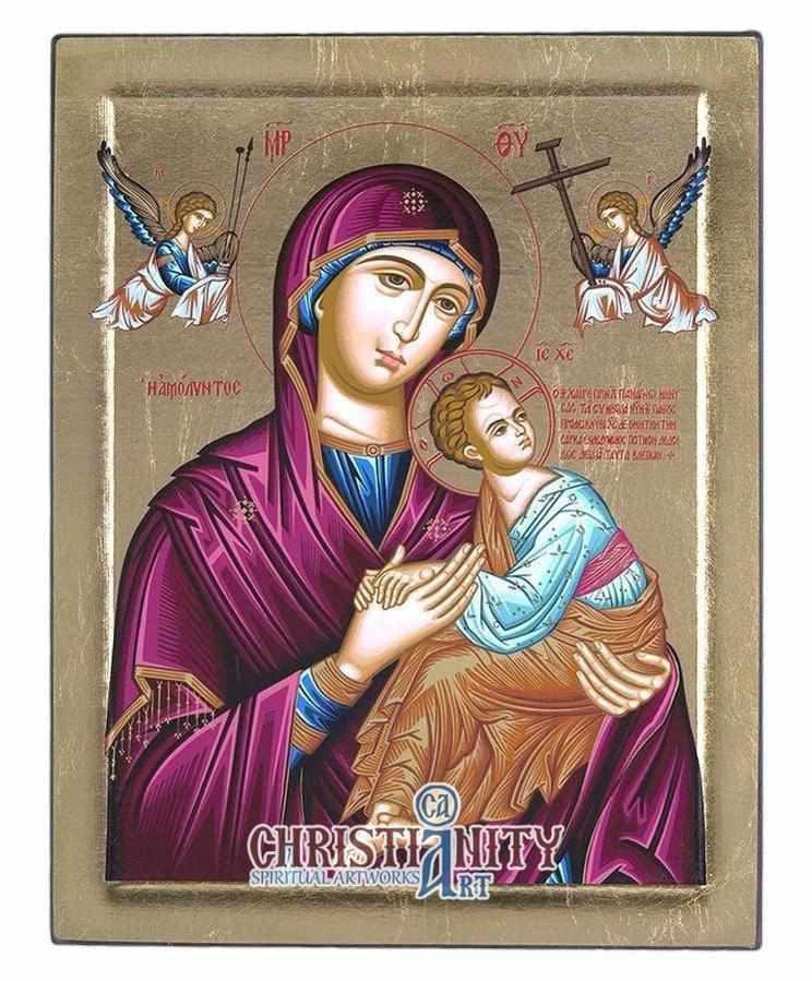 Virgin Mary of Passion - Wooden icon in canvas with gold background on ...